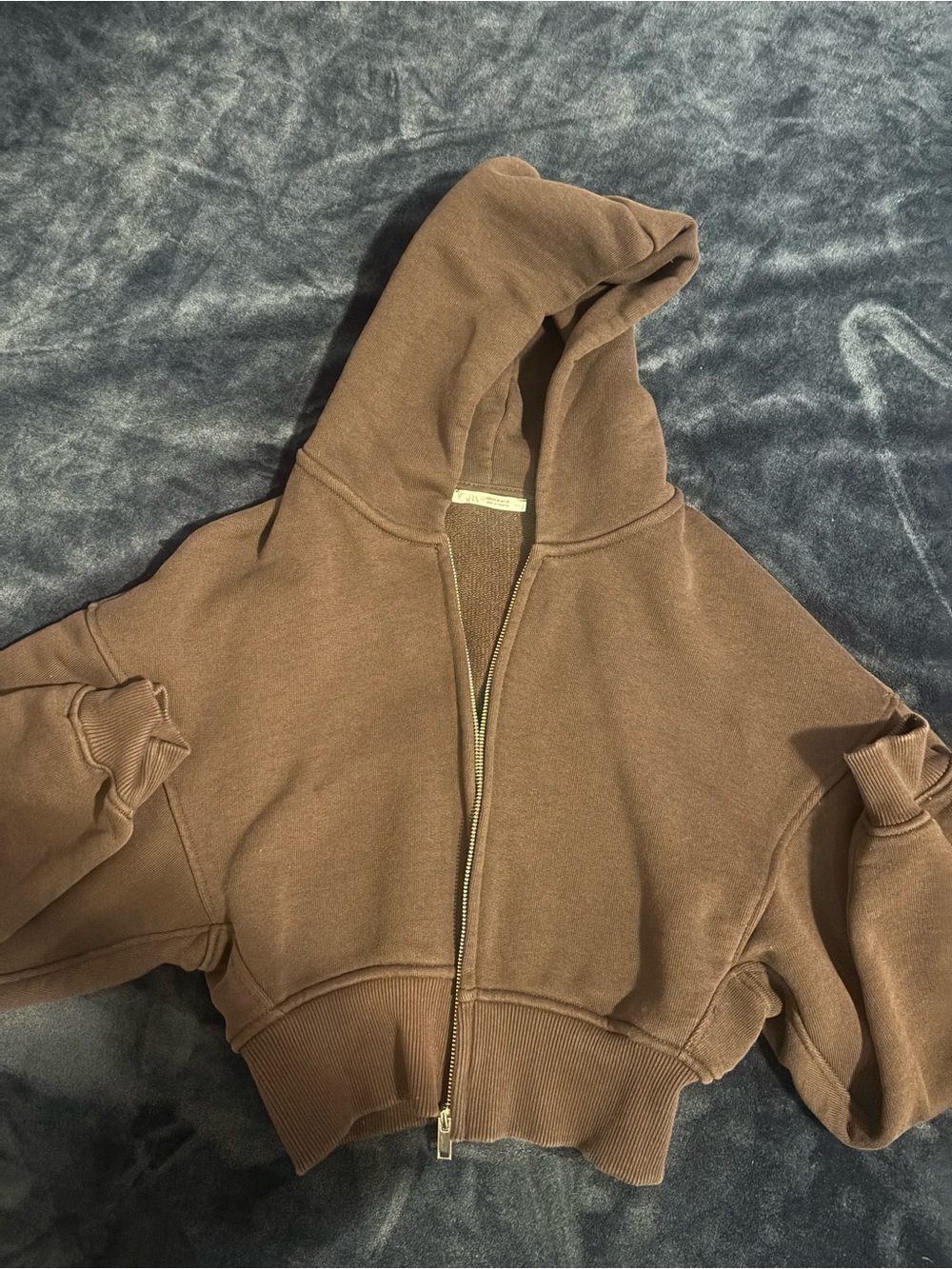 Cropped Brown Zip-Up Hoodie and pants set